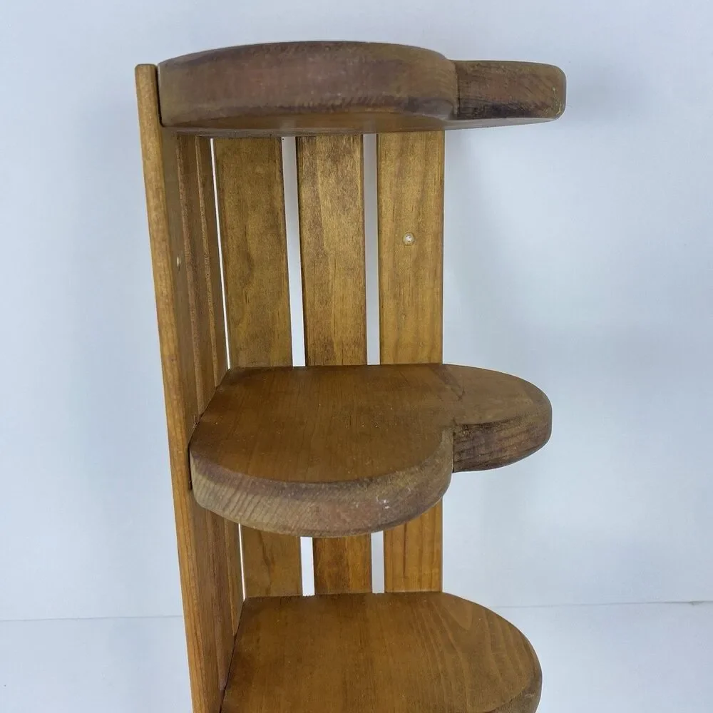 Vintage Old Handmade Solid Wood Wooden Heart Tier Tiered Wall Corner Decor Shelf